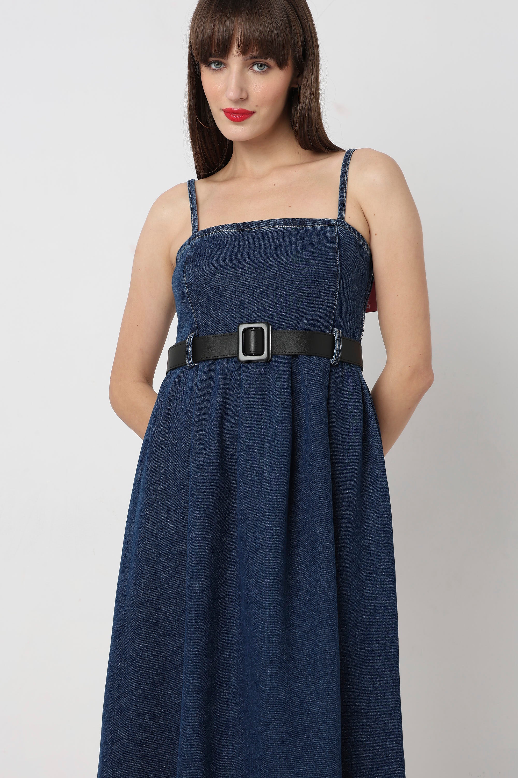 Indigo Denim Grace Belted Midi Dress