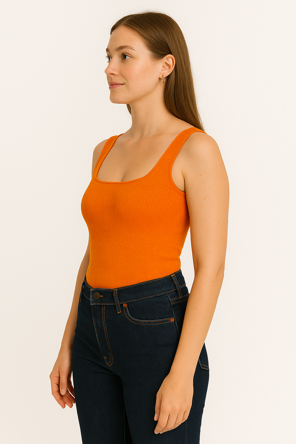 Tangerine Twist: Stretch Polyester Sleeveless Top