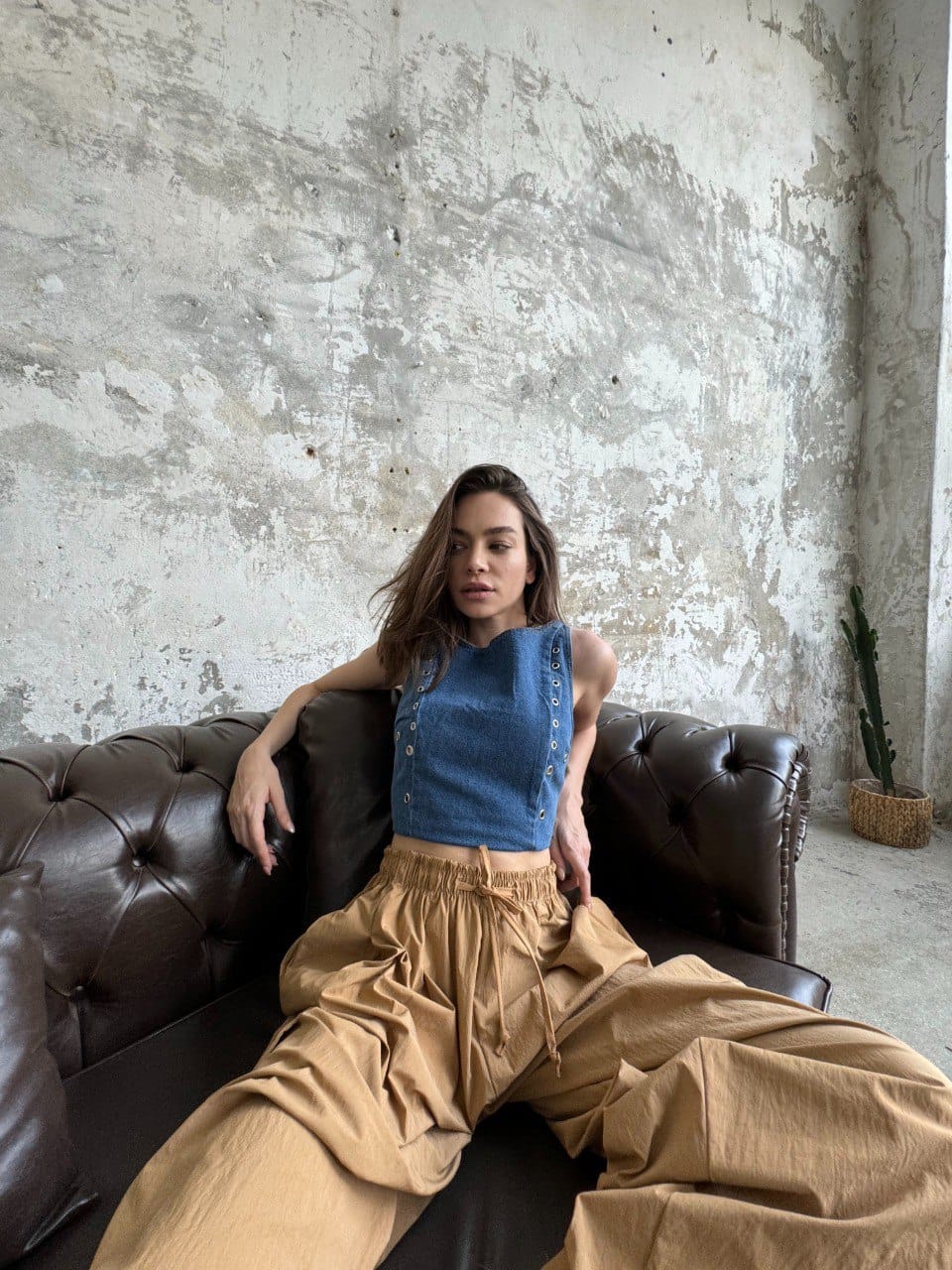 Laced-Up Edge: Denim Crop Top