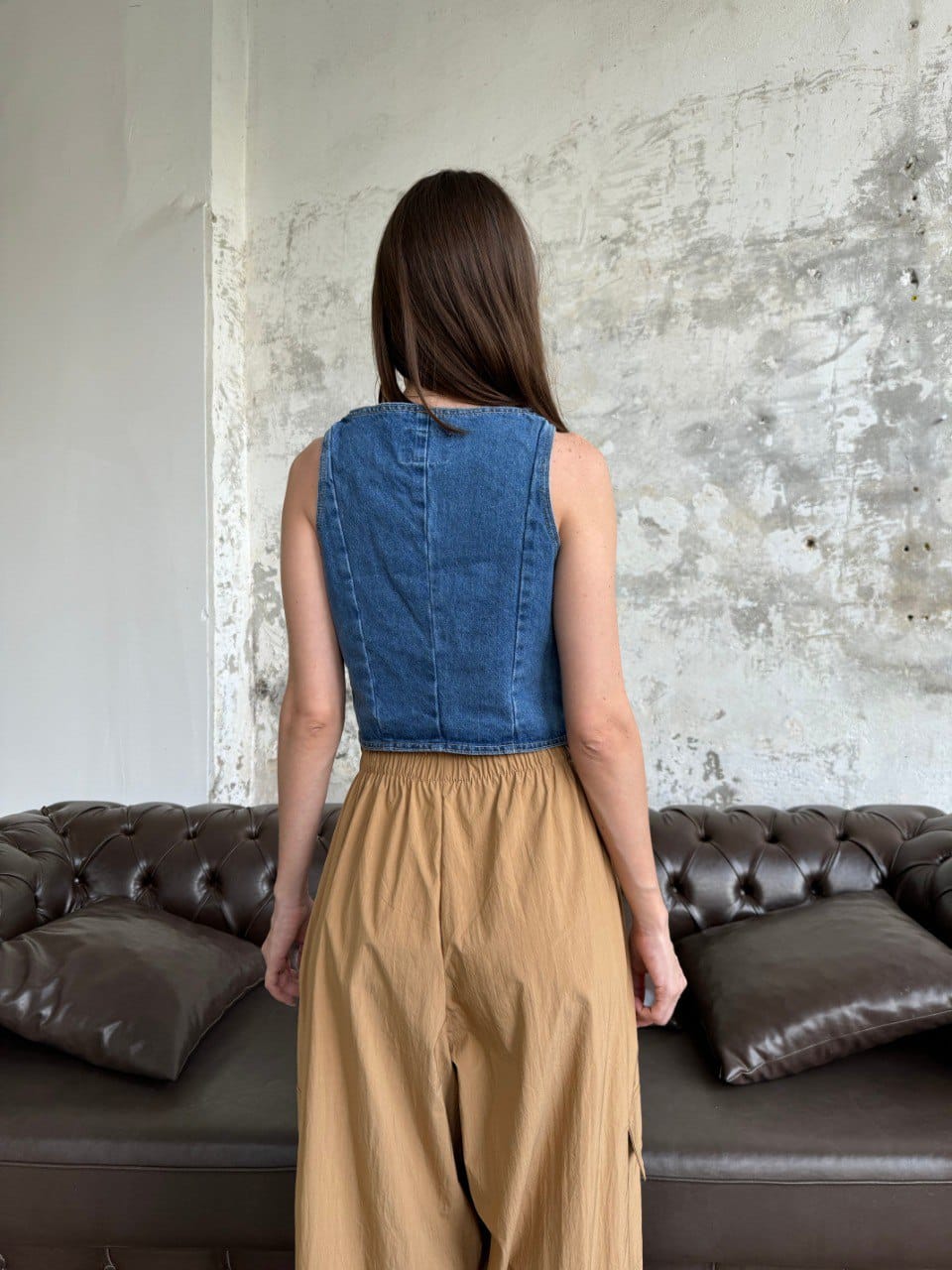 Laced-Up Edge: Denim Crop Top