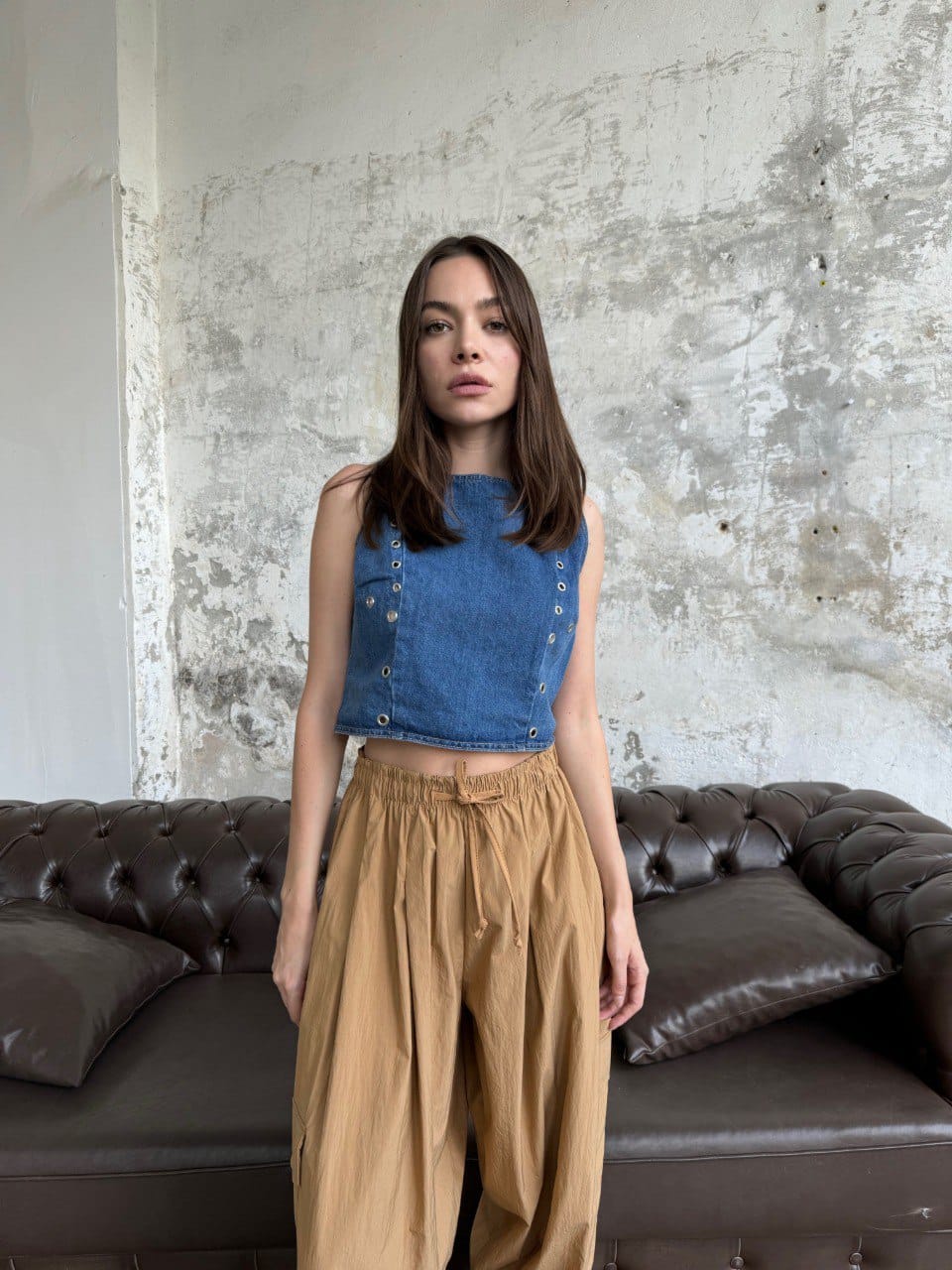 Laced-Up Edge: Denim Crop Top