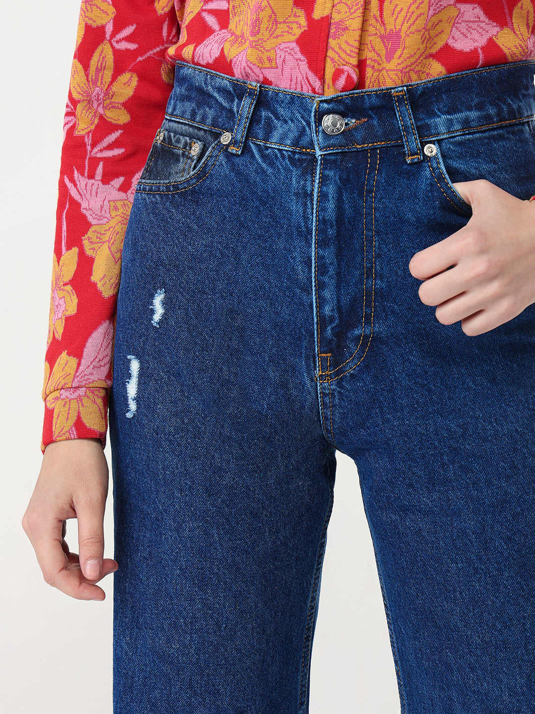 BLUE NOIR DISTRESSED SPLIT HEM JEANS