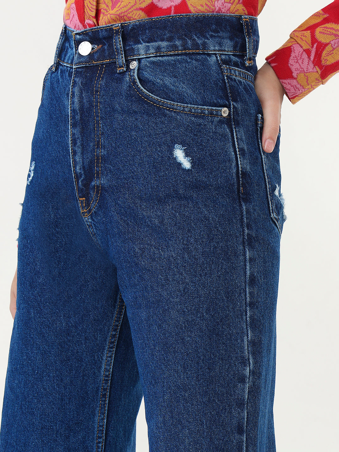 BLUE NOIR DISTRESSED SPLIT HEM JEANS