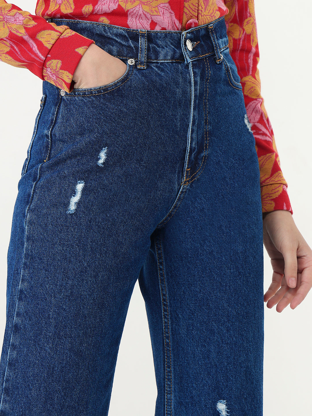 BLUE NOIR DISTRESSED SPLIT HEM JEANS