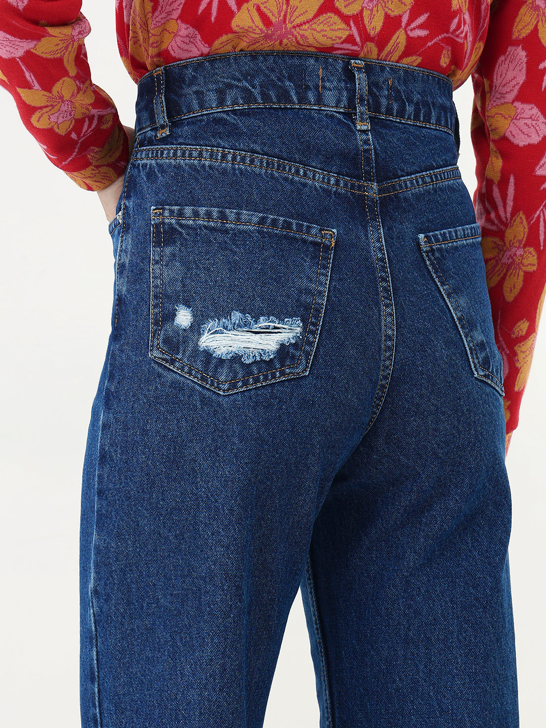 BLUE NOIR DISTRESSED SPLIT HEM JEANS