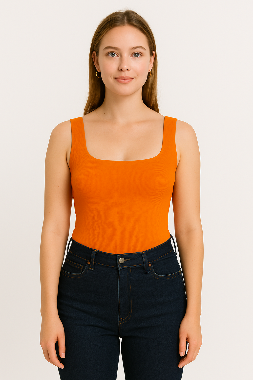 Tangerine Twist: Stretch Polyester Sleeveless Top
