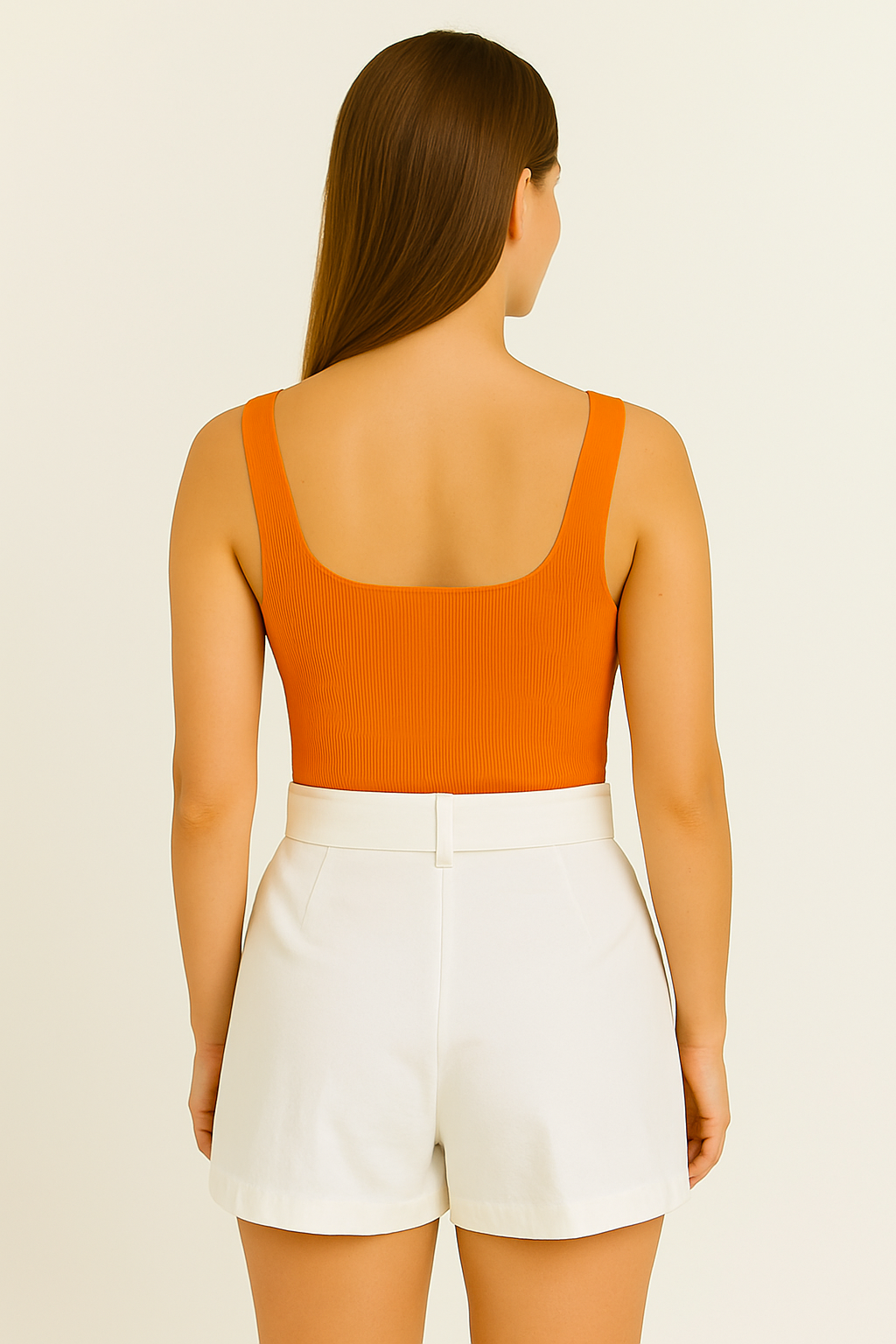 White High-Waisted Belted Skort in Polyester-Viscose Blend
