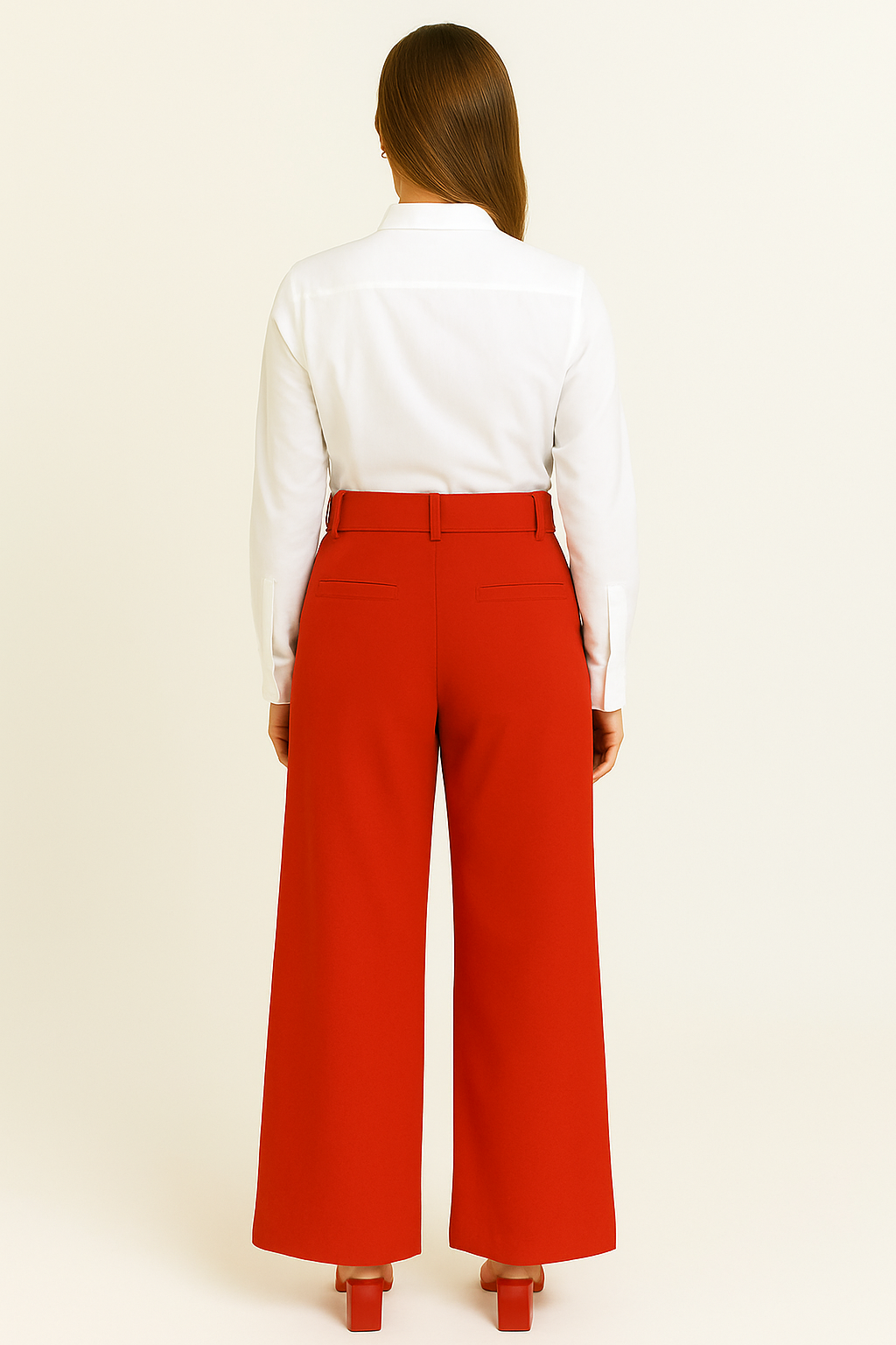 Red Wide-Leg High-Waisted Cotton Pants