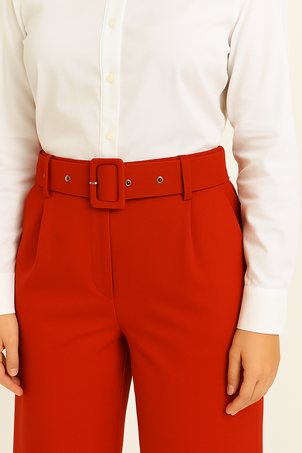 Red Wide-Leg High-Waisted Cotton Pants