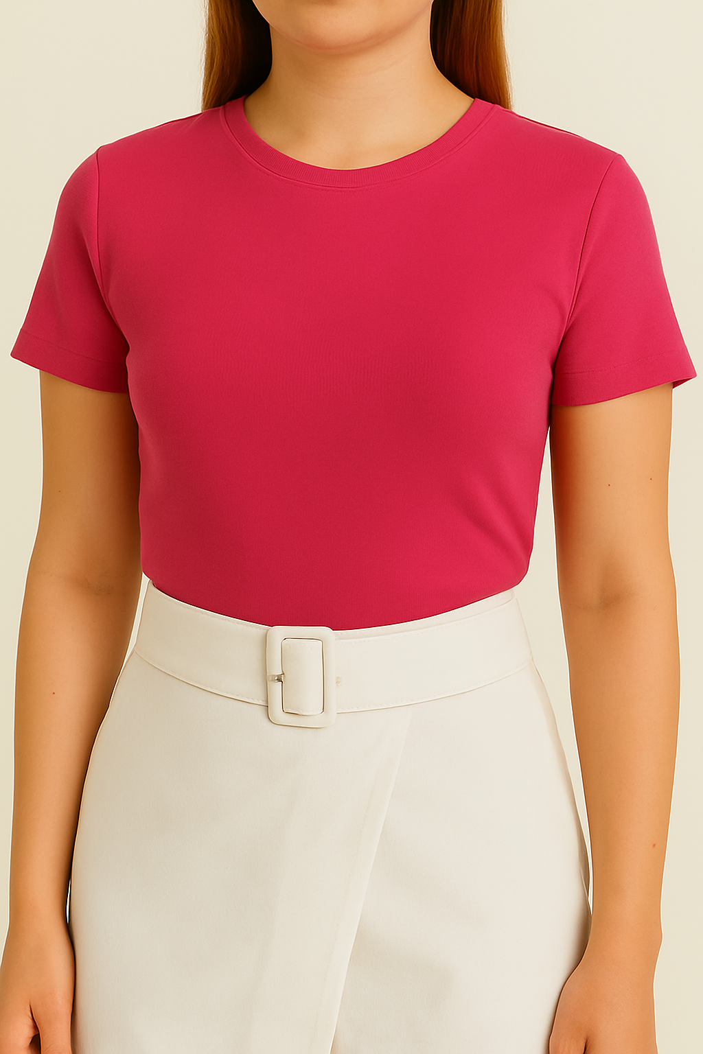 White High-Waisted Belted Skort in Polyester-Viscose Blend