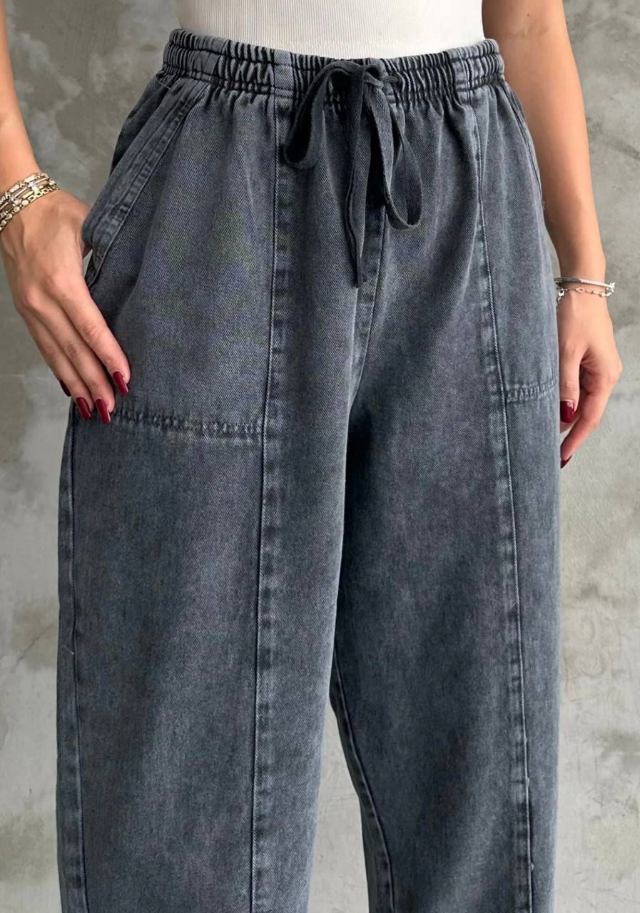 Washed Grey Cotton Jogger-Style Jeans