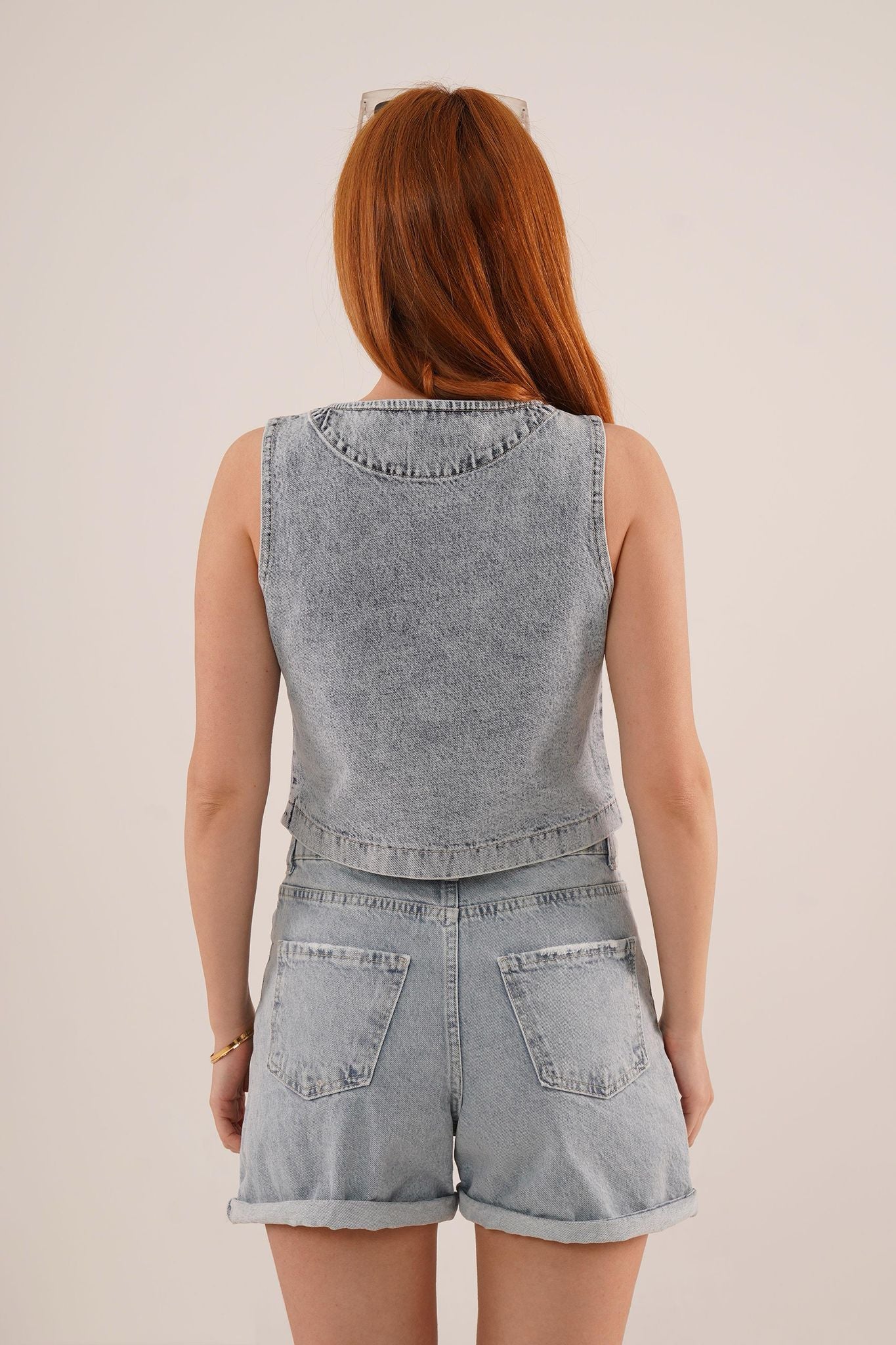 Light Wash Cotton Denim Vest