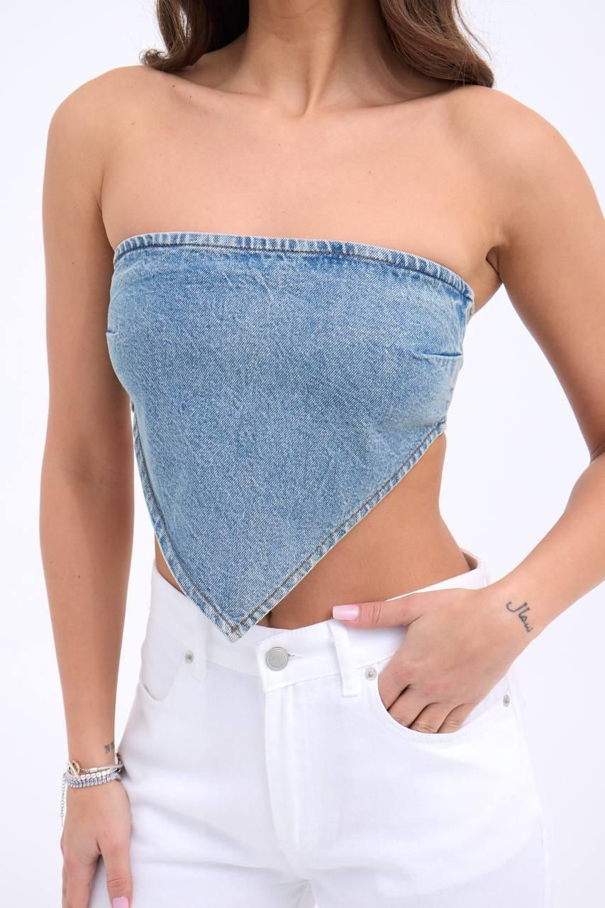 Cotton Denim Bandeau Top