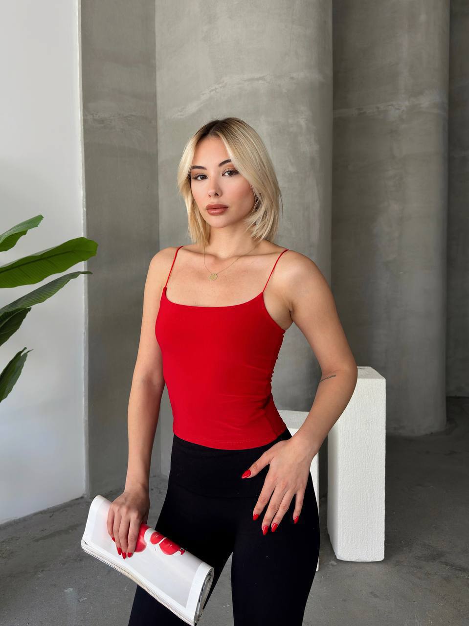 Red Spaghetti Strap Polyester with 2-Way Stretch