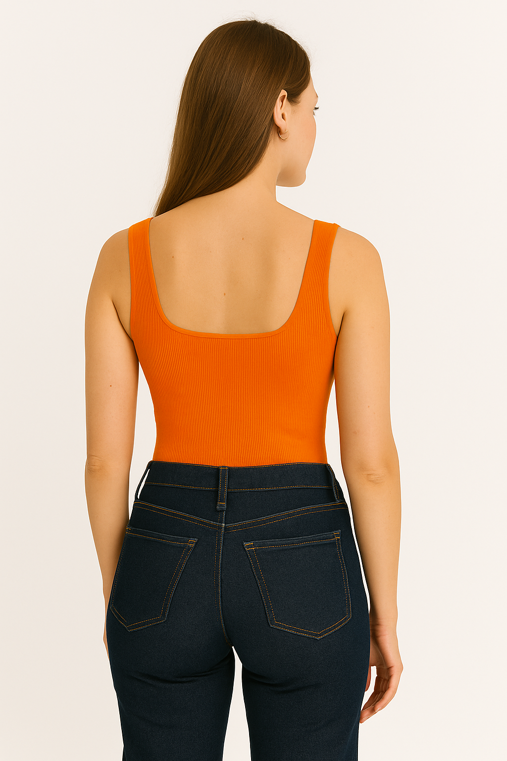 Tangerine Twist: Stretch Polyester Sleeveless Top