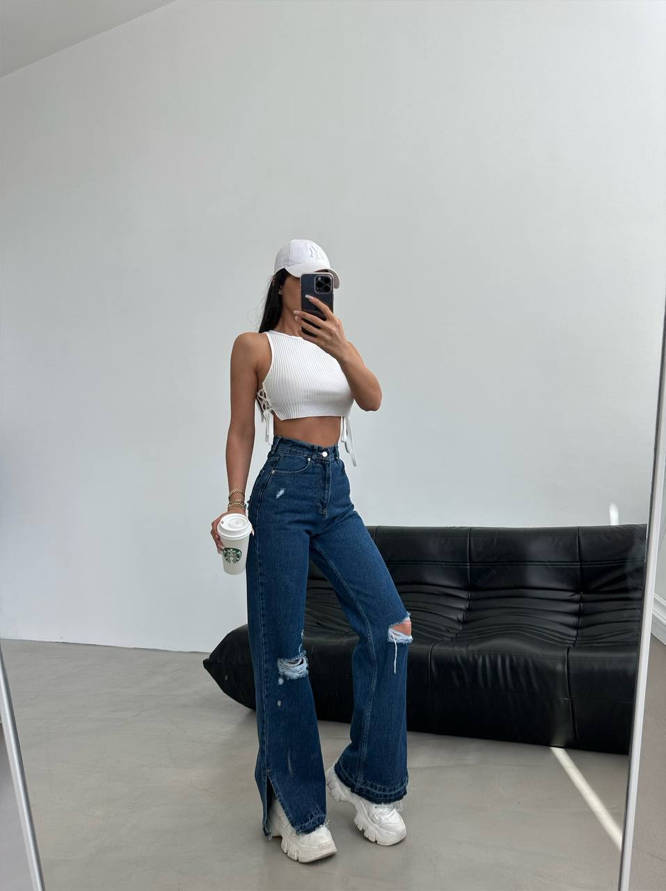 BLUE NOIR DISTRESSED SPLIT HEM JEANS