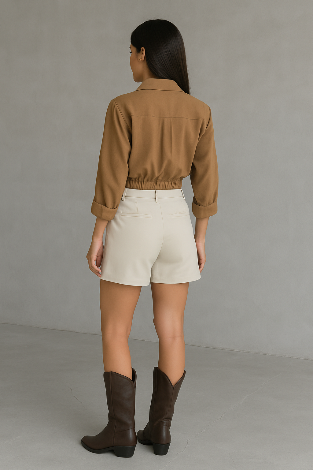 Beige polyester shorts
